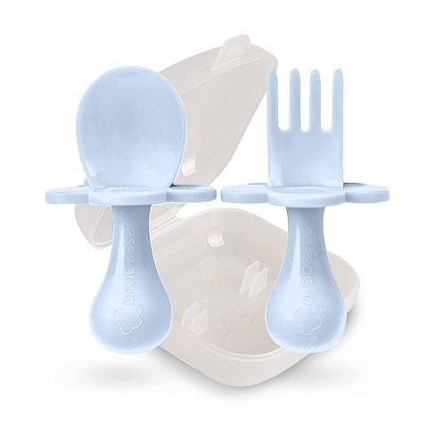 Baby Utensils, Silicone Baby Spoons Self Feeding and Baby Forks, Toddler  Utensils for Led Weaning, First Stage Utensils for Self-Feeding (Blue)