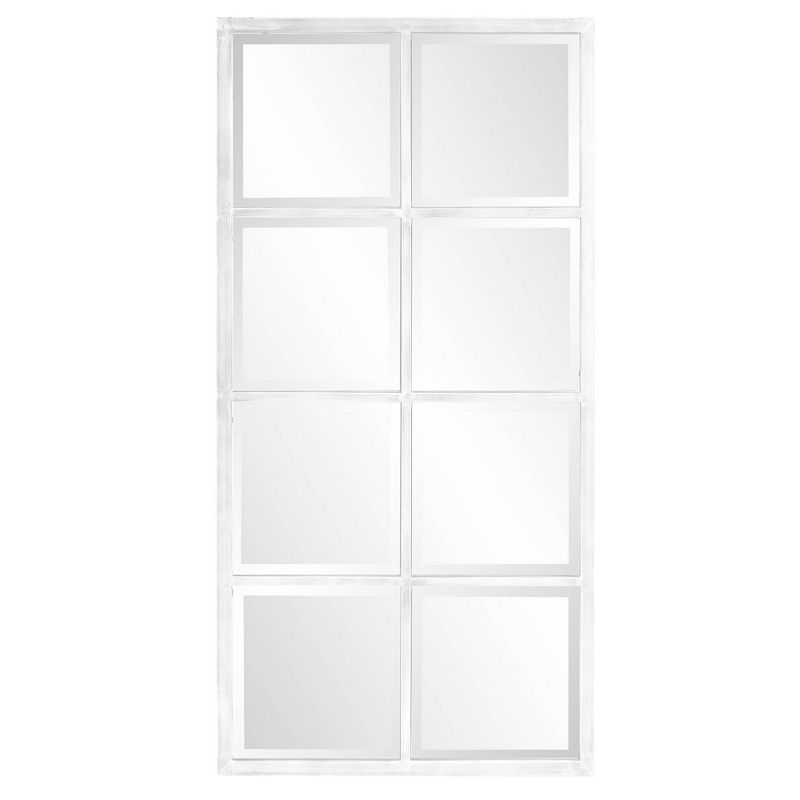 Howard Elliott 48&#34;x24&#34; Hand Applied Distressed White Metal Windowpane Framed Wall Mirror, 1 of 9