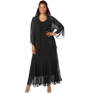 Catherines Women's Plus Size Petite Masquerade Beaded Dress Set - 1 of 4