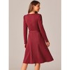 Seta T Women's Puff Long Sleeve Crewneck Knee Length Tie Waist Casual Dress with Pockets - 4 of 4