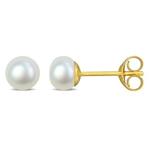 EVERLY JEWELRY |7-7.5mm Cultured Freshwater Pearl Stud Earrings in Silver - Multiple Metal Color Options - 1 of 4