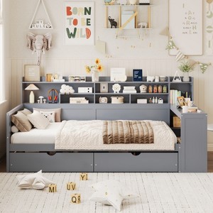Merax Modern Wooden Daybed with Built-In Storage, Study Desk, and Drawers - 1 of 4
