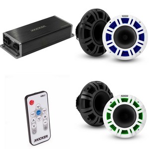 Kicker Marine KPX300.4 Powersports Amp & 6.5",  8" HLCD Marine LED Speakers (Includes LED Remote ) - 1 of 4