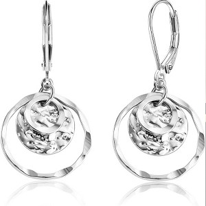 HTUTWOO Disc Leverback Earrings, Hypoallergenic Hammered Circle Drop Dangle Earrings for Women Jewelry Gifts - 1 of 4