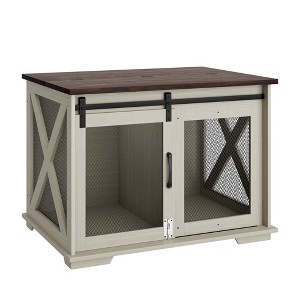 Dog crate, furniture-style dog crate with flip-top lid and removable dividers, wooden kennel with 4 wheels, suitable for medium-sized dogs - 1 of 1