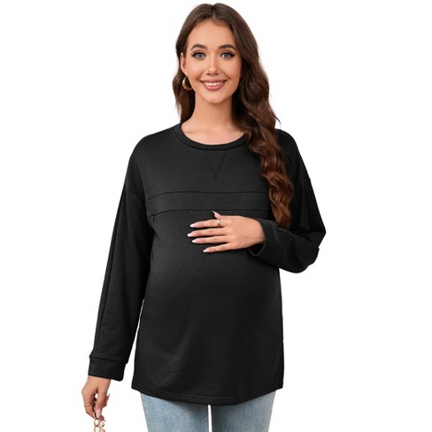 WhizMax Nursing Sweatshirt Invisible Comfort Friendly Zipper Long Sleeve Pullover Tops Maternity Shirts Black XL