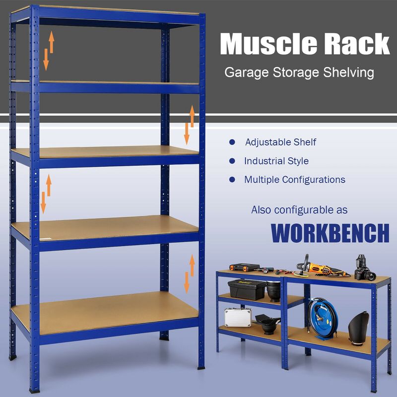 Costway 72'' Heavy Duty Steel 5 Level Garage Shelf Storage Adjustable Shelves Silver\Blue, 5 of 11