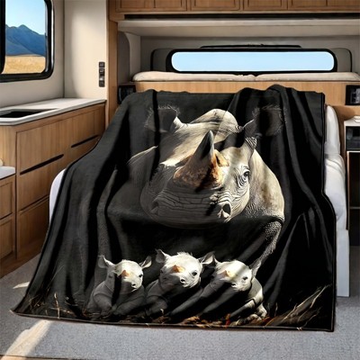 Rhino Print Pattern RV Camper Decoration Four Seasons Car Nap Blanket Flannel Throw, Christmas Gift.