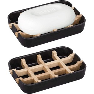Aoibox Modern Bamboo Fiber Soap Holder and Dish Combo, Removable for Easy Cleaning, Ideal for Kitchen, Bathroom & Bar Sink Use - 1 of 4