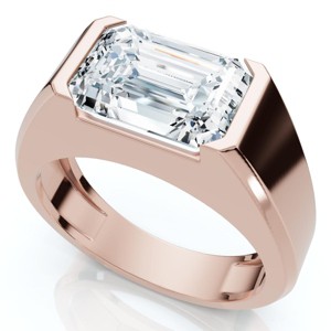 Pompeii3 Certified 3Ct Men's Emerald Cut Half Bezel Diamond Ring 14k Gold or Pt Lab Created - 1 of 4