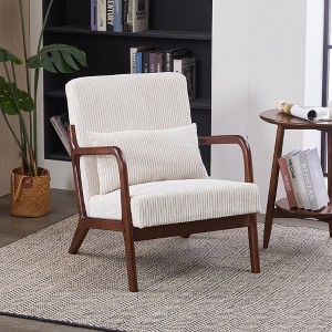 HOMEFUN Mid Century Modern Upholstered  PU Leather Wooden Frame Accent Armchair with Pillow and Cushion - 1 of 4