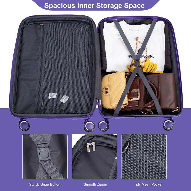 3 PCS Expanable Luggage Set, PP Lightweight Hardshell Spinner Wheel Suitcase with TSA Lock (20+24+28)-ModernLuxe, 5 of 12