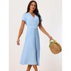 Seta T Women's Casual Short Sleeve Wrap V Neck Flowy Pleated Midi Dress with Belt - 2 of 4