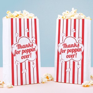 Big Dot of Happiness Movie Night Thanks for Popping Over Popcorn Bags, Party Favor Snack Treats, Free-Standing Individual White Paper Bags - 25 Count - 1 of 4