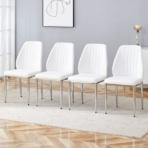 NicBex PU Leather Dining Chairs Set of 4,Armless Upholstered Kitchen Chair with Extended Backrest and Silver Metal Legs for Dining Room,Kitchen - 1 of 4