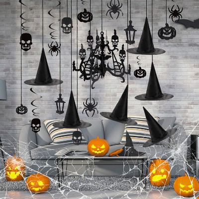 Joyfy Halloween Ceiling Decorations Hanging Swirl Party Supplies, Witch Hats Ghost Chandelier Bat Lantern Spider Pumpkin Skull Ceiling Streamers
