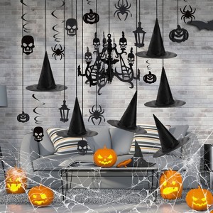Joyfy Halloween Ceiling Decorations Hanging Swirl Party Supplies, Witch Hats Ghost Chandelier Bat Lantern Spider Pumpkin Skull Ceiling Streamers - 1 of 4