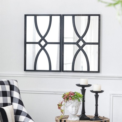 Cerys Rectangular Wooden Wall Mirror,2 Piece Mirror Wall Decor Set with Antique Frame,Vertical or Horizontal Home Decor for Living Room-The Pop Home