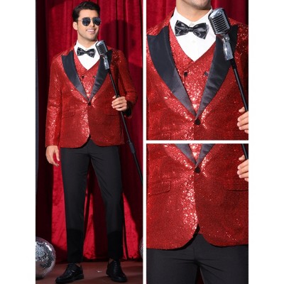 Lars Amadeus Men's Peak Lapel Glitter Sequin Wedding Sparkly Blazers Red Medium — фото 4