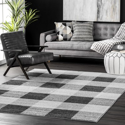 Gray Buffalo Plaid Reversible Synthetic Area Rug