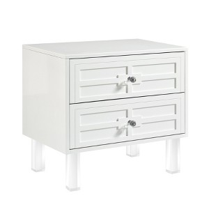 HomeRoots 24" White and Clear Wood and Acrylic End Table With Two Drawers - 1 of 4