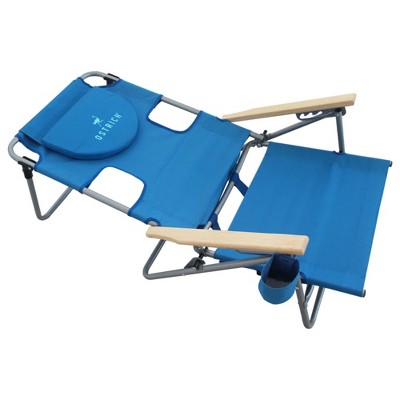 Blue Aluminum Folding Camping Chair with Armrests and Cup Holder
