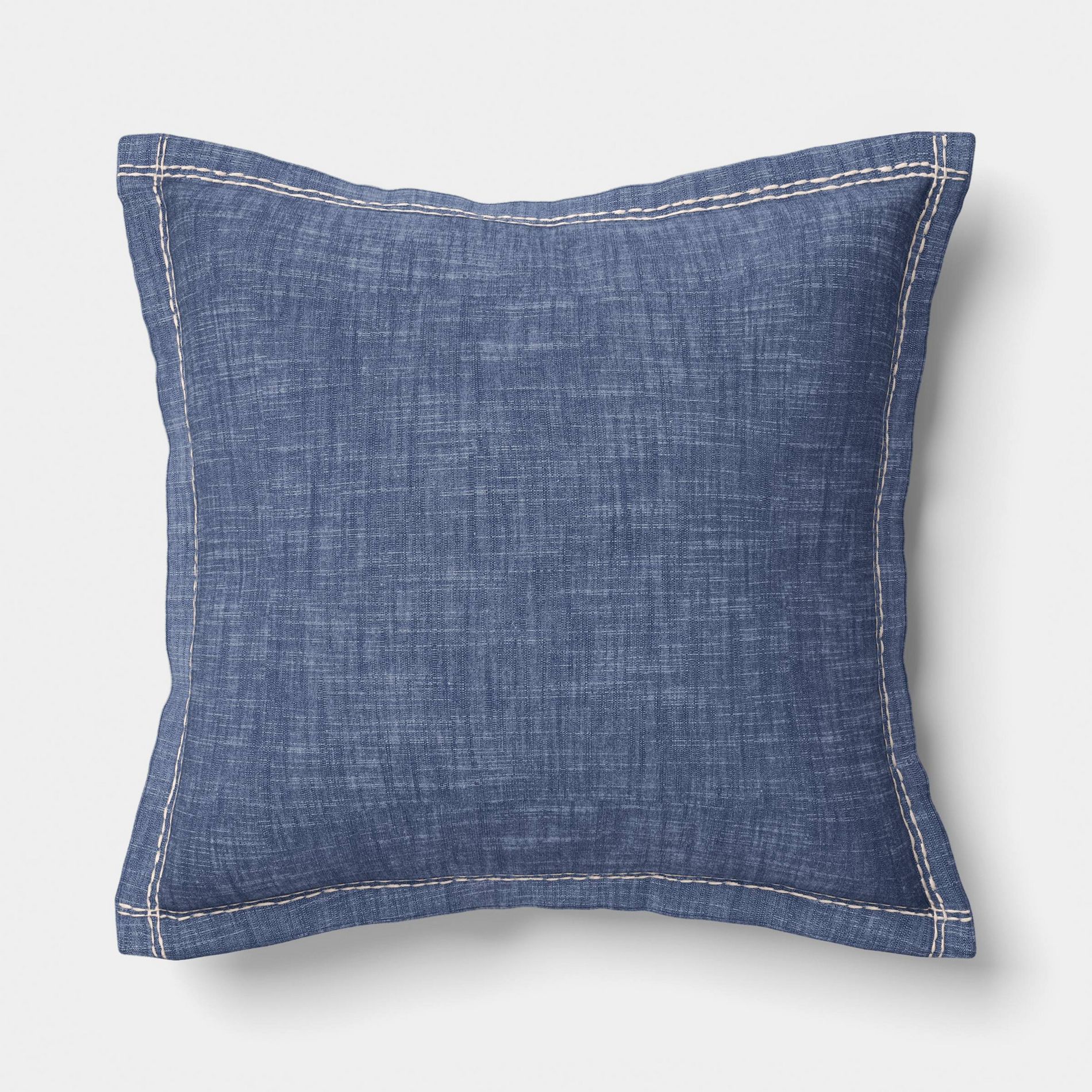 Square Chambray Indoor Throw Pillow with Flange Blue - Threshold™
