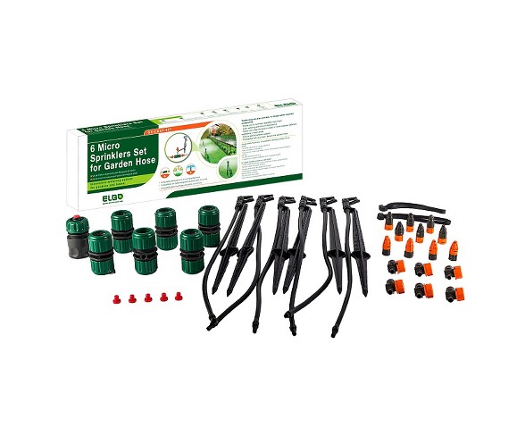 6 Micro Sprinklers Set  For Garden Hose - Black - Elgo
