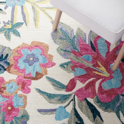 Ivory and Pink Floral Hand-Tufted Wool Round Rug, 6'