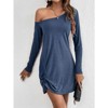Coolmee Women's Off Shoulder Dresses Casual Loose Fit Long Sleeve Tee Shirt Dress Soft Comfy Vacation Beach Sundress Mini - 2 of 4