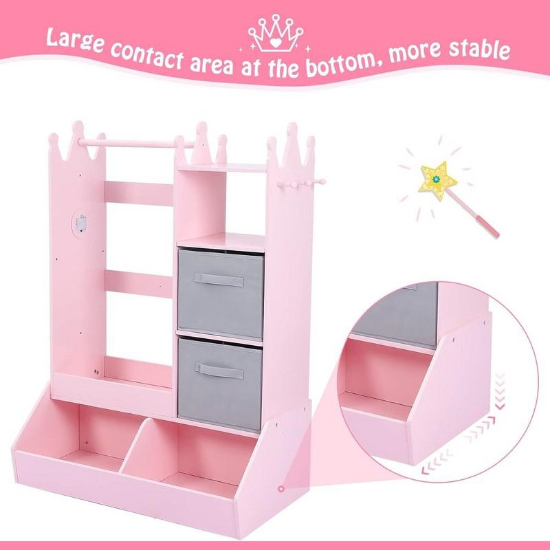 Kid Clothes Hanger with Lighted Mirror Girl Dress-Up Storage Armoire Clothing Rack and Storage Bin, 5 of 7