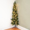 Home Heritage Artificial Pine Corner Christmas Tree Prelit with Warm White LED Lights, PVC Foliage, Metal Stand, Green - image 2 of 4