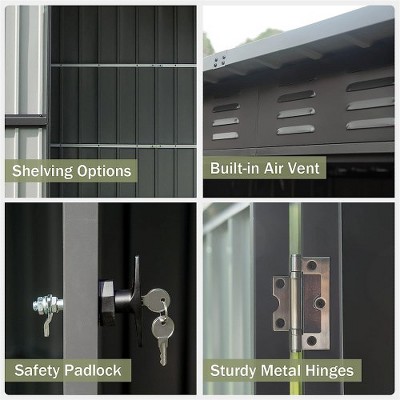 5'x3' Black Galvanized Steel Outdoor Storage Shed with Air Vents