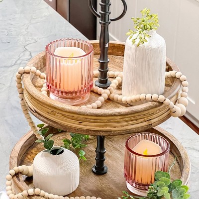 Blush Pink Ribbed Glass Votive Candle Holders Set of 6