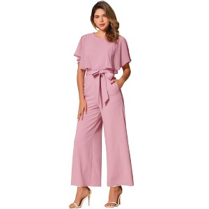 INSPIRE CHIC Women's Casual Dressy Cape Ruffle Sleeve Tie Waist Wide Leg Jumpsuits - 1 of 4