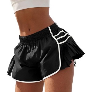 Imily Bela Womens Pleated Workout Shorts with Contrast Stitch Quick Dry Gym Running Shorts Elastic Waist - 1 of 4