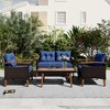 FURNIinspire Patio Seating Sets 4-Pieces Outdoor Wicker Seating Set, Conversation Sofa Set, Sofa Set And Wood Table, Brown and Blue, 46“*25”*28“ - 4 of 4