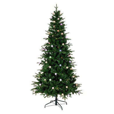 7-Foot Green Slim Artificial Christmas Tree with Multi-Color LED Lights