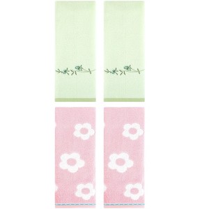 REGALWOVEN 4 Pcs Cute Floral Pattern Cotton Bathroom Soft Absorbent Hand Towel - 1 of 4