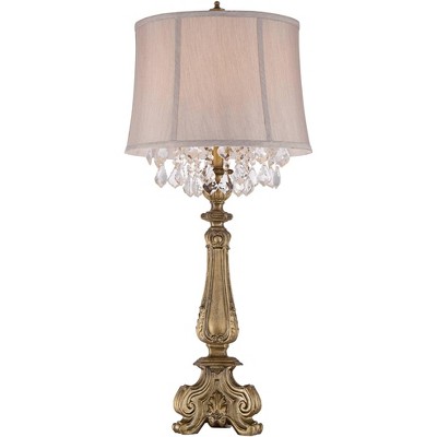 Antique Gold Crystal Beaded Traditional Table Lamp with Drum Shade