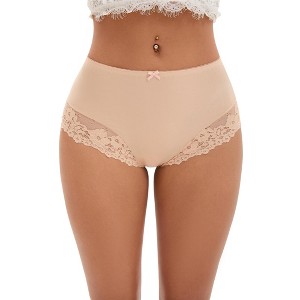 INSPIRE CHIC Women's Lace Trim High Waist Briefs Full-Coverage Lace Back Underwear Panties - 1 of 4