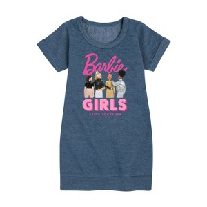 - Barbie - Girls Stick Together Graphic Short Sleeve Fleece Dress - 1 of 3