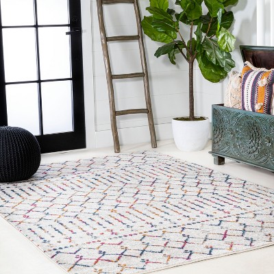 Cream and Multi Diamond Pattern 8' x 10' Synthetic Area Rug