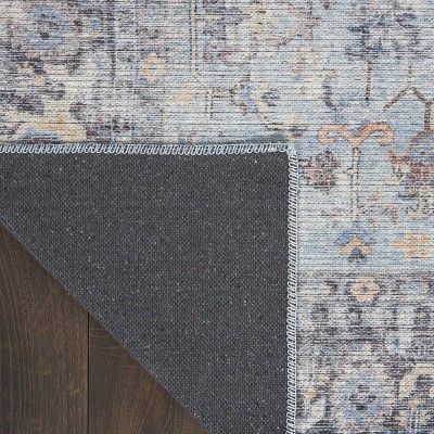 Light Grey/Blue Floral Cotton Chenille Reversible Area Rug 2'2" x 8'