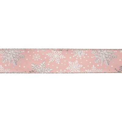 Northlight Pink and Silver Snowflake Christmas Wired Craft Ribbon 2.5" x 16 Yards