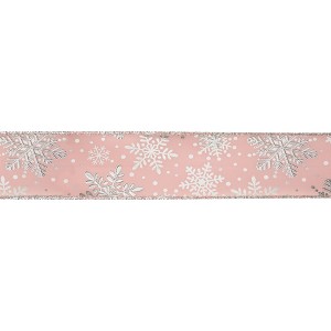 Northlight Pink and Silver Snowflake Christmas Wired Craft Ribbon 2.5" x 16 Yards - 1 of 3