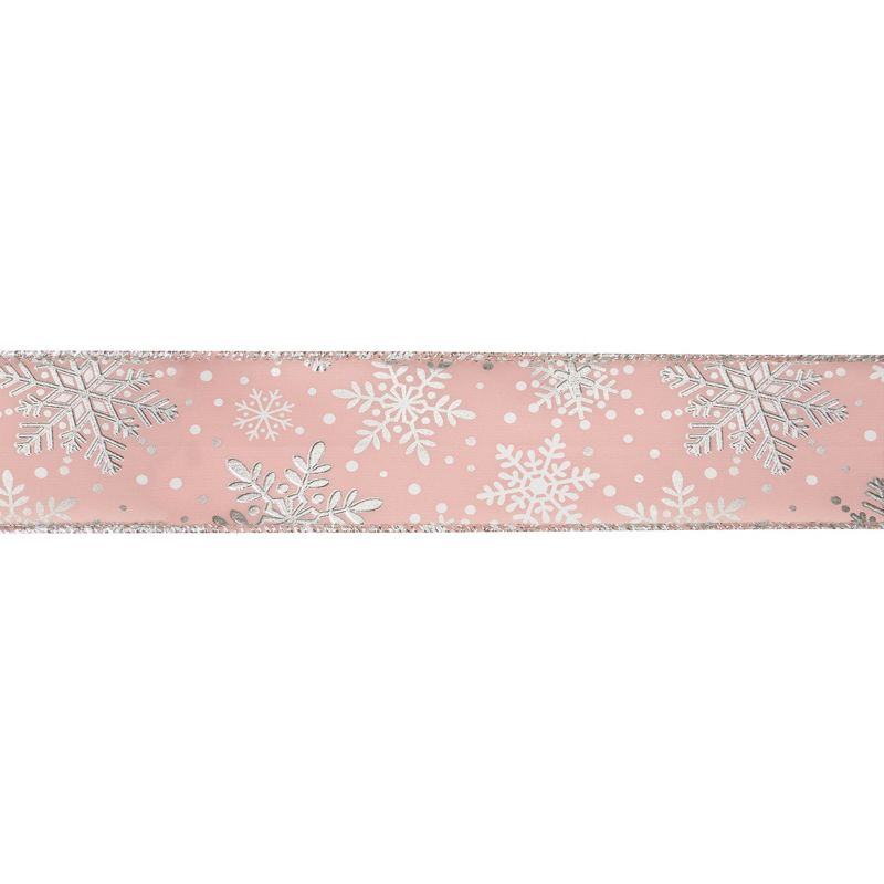Northlight Pink and Silver Snowflake Christmas Wired Craft Ribbon 2.5" x 16 Yards, 1 of 4