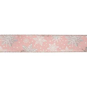 Northlight Pink and Silver Snowflake Christmas Wired Craft Ribbon 2.5" x 16 Yards