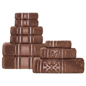 Zero Twist Cotton Solid and Floral Jacquard 9 Piece Bathroom Towel Set by Blue Nile Mills - 1 of 4