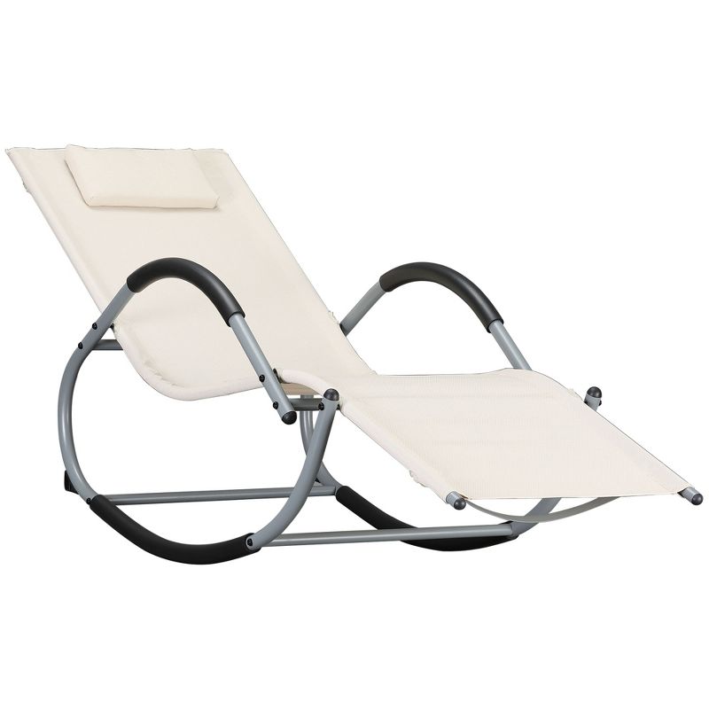 Outsunny Outdoor Rocking Chair, Chaise Lounge Pool Chair for Sun Tanning, Sunbathing Rocker, Armrests & Pillow for Patio, Lawn, Beach, Large, 4 of 7